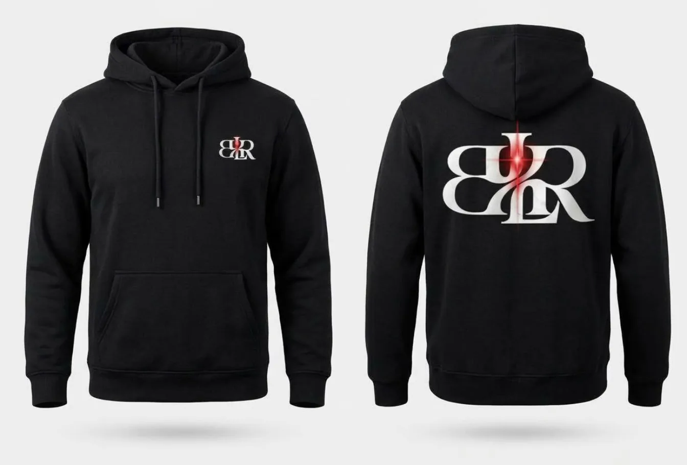 Sweat à capuche B1R noir, vu de face et de dos